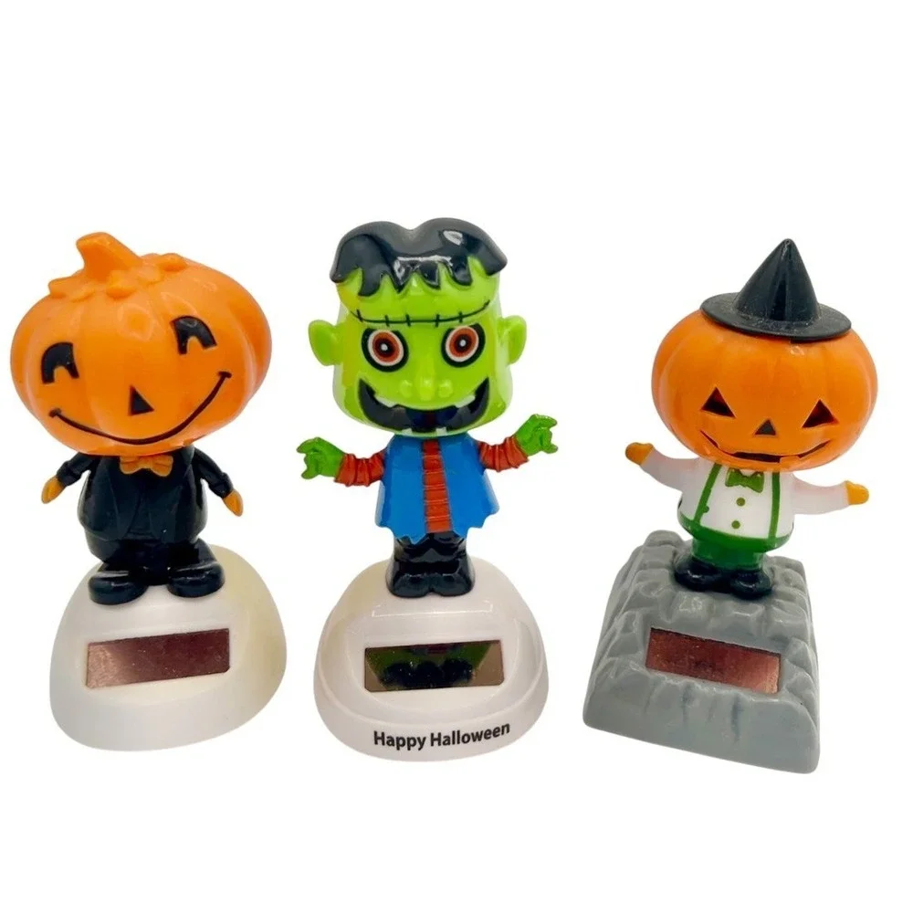 Halloween Lot Of 3 Solar Wigglers Dancing Pumpkin, Frankenstein, Jack O Lantern